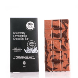 A two-toned bar of chocolate combining dark chocolate with strawberry chococolate